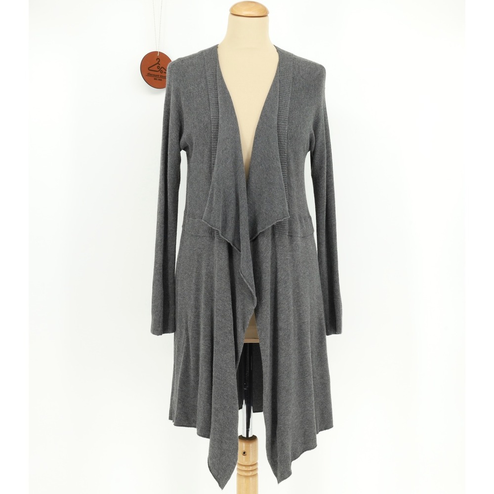Eileen Fisher Medium Gray Draped Waterfall Open Front Cardigan Italian Yarn